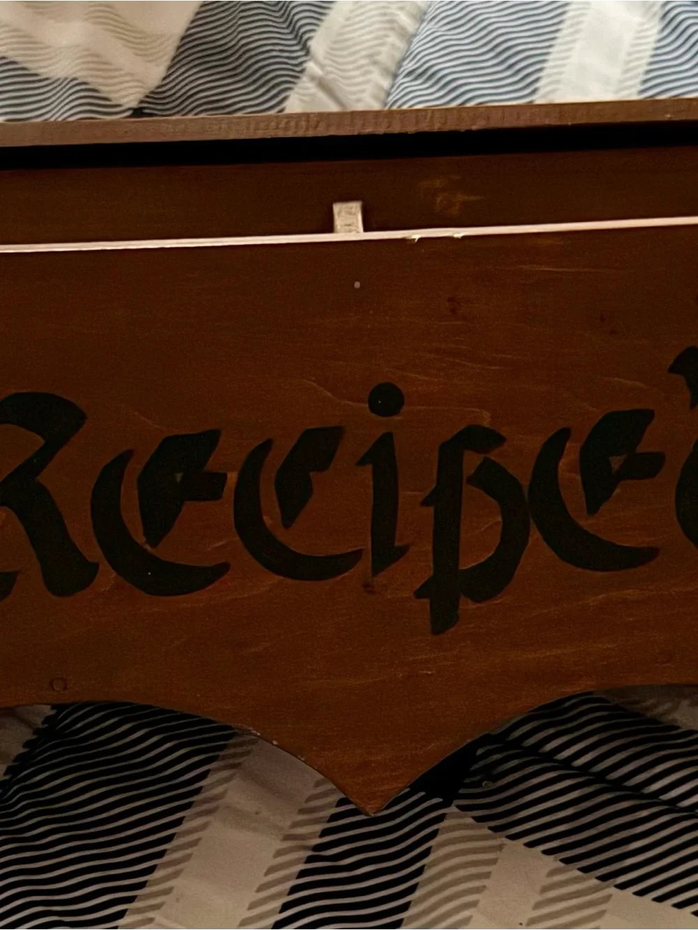 Vintage Rustic HTF Wooden Recipe Box Organizer with Hinged Lid